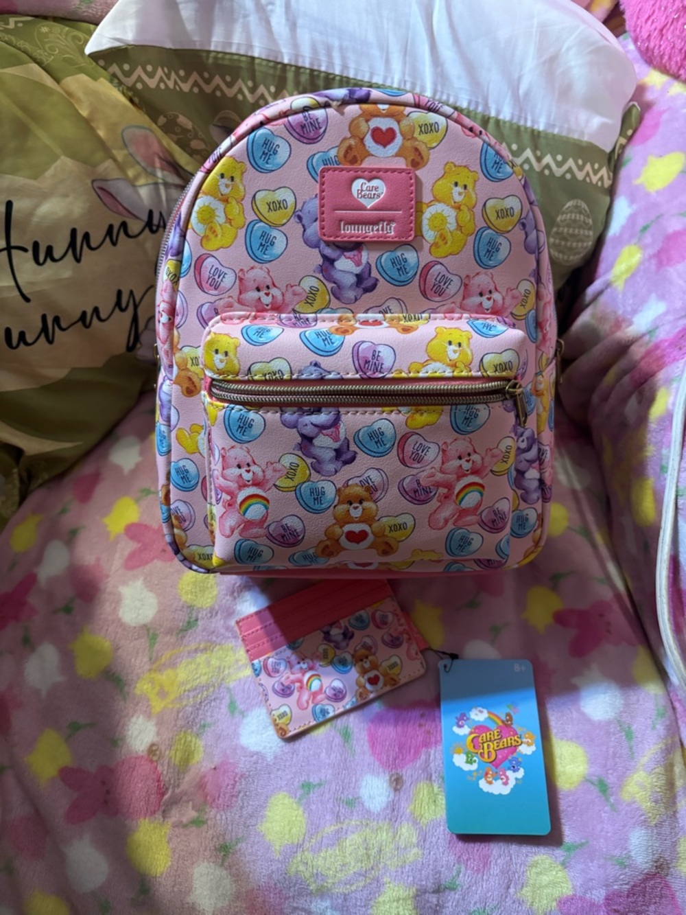 Loungefly Care Bears Candy Hearts Valentines Day Mini Backpack & Cardholder Set